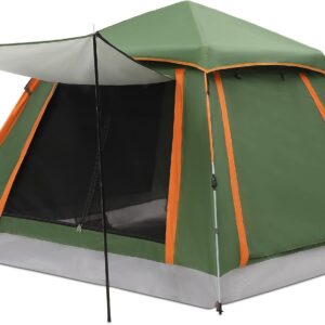Aptliton Pop Up Tent Automatic, Camping Tent Waterproof Glow-in-the-Dark Pegs, Bug Netting & Convertible Door for Shade/Rain Protection Large 3-4 Person(200x200cm)