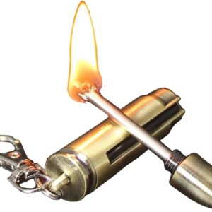 Permanent Match Keychain Lighter,Keychain Flint Metal Matchstick Fire Starter,Waterproof Flint Fire Starter, Emergency Survival Equipment for Barbecue Camping(Sold without Fluid)