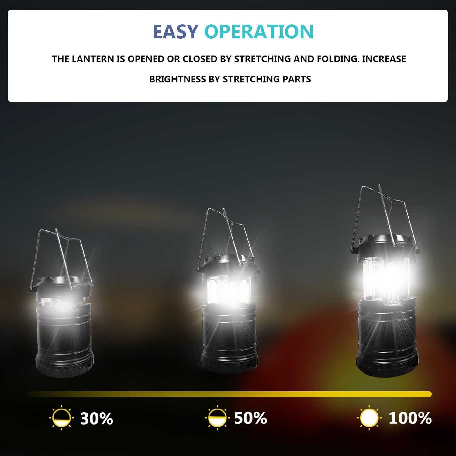 Jsdoin Camping Lights, 2 x Camping Lantern Battery Operated Portable LED Camping Lamp with Foldable Hook, Tent Lights Waterproof Outdoor Hanging Lamp for Emergency, Hiking, Camping, Black - Image 3