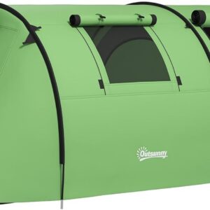 Outsunny 3-4 Man Camping Tent, Large Family Tunnel Tent with Bedroom and Living Room, 3000mm Waterproof, Portable with Bag, for Fishing Hiking Festival