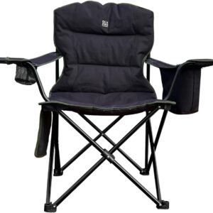 OLPRO Henwick Heavy Duty Padded Folding Camping Chair for Adults – Comfortable & Foldable Outdoor Chair with Cooler Bag, Wine Glass & Cup Holder – Ideal for Camping, Garden & Picnics (Black/Green)