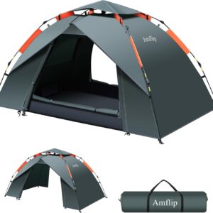 Amflip Camping Tent Automatic 1 Man Person Instant Tent Pop Up Ultralight Dome Tent 4 Seasons Waterproof & Windproof Camping Tent with Removable Outer Tarpaulin, Double Layers