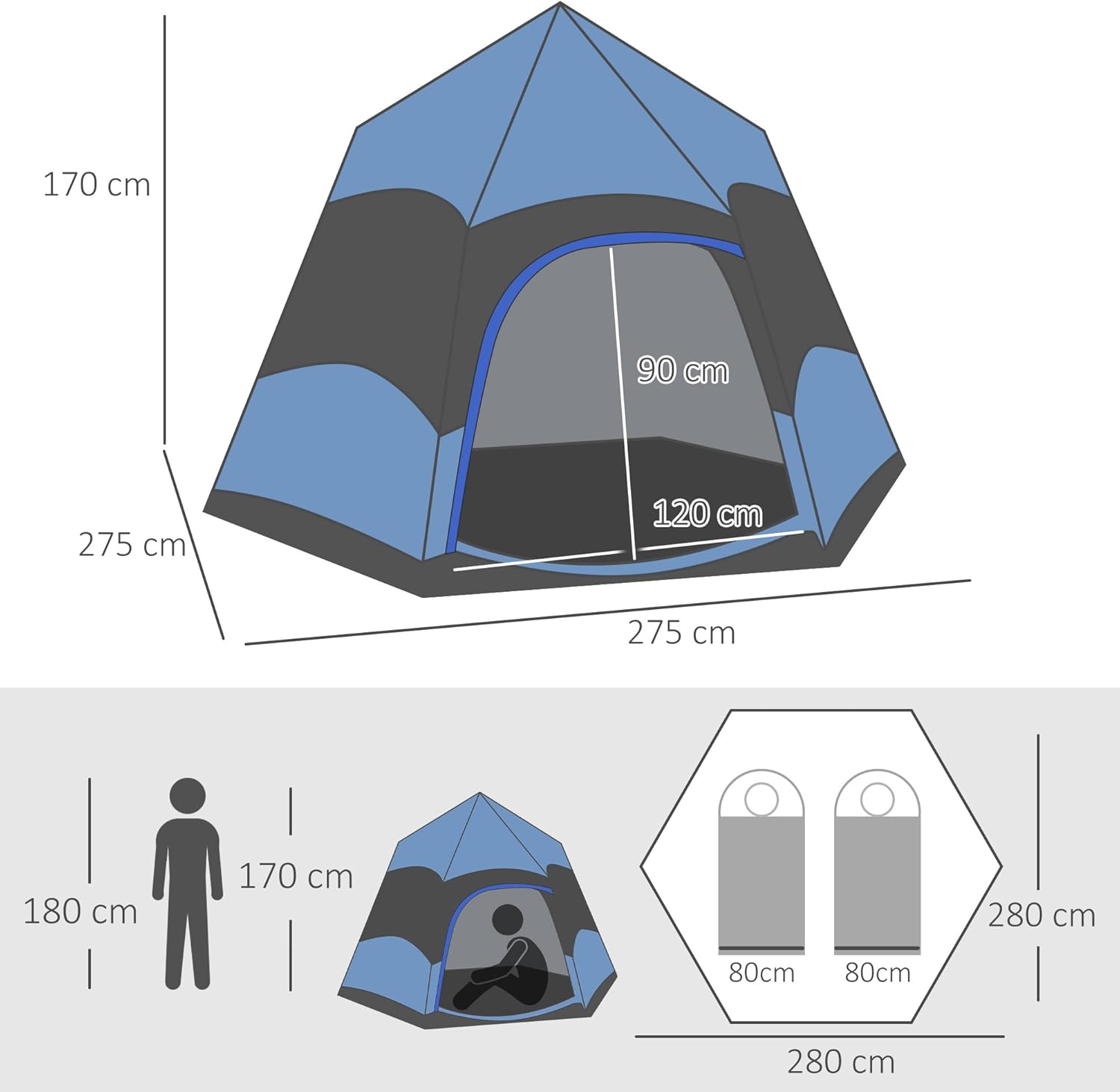 Outsunny Double Layer Instant Pop Up Tent with Rainfly, Hexagon 4 Man Dome Tent, Portable Camping Shelter with Sewn-in Groundsheet and Carry Bag, for Festival Backpacking Road Trips - Image 7