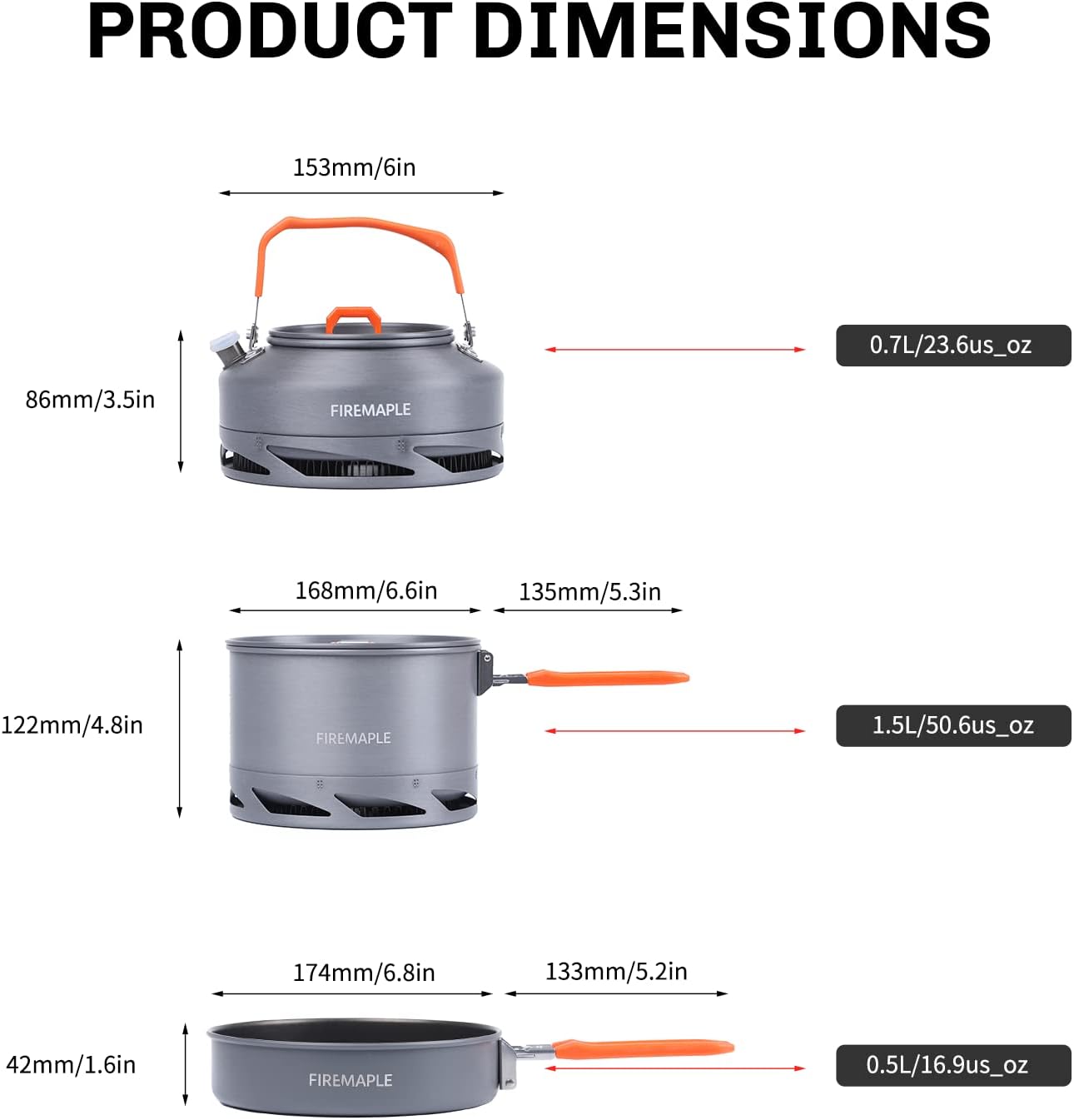 Fire-Maple Feast Heat Exchanger Set | Compact Camping Cookware Kit | Nested Design | Contain with a Pot, Kettle and Non-Stick Frypan | Ideal for Fishing, Picnic and Camp use - Image 5
