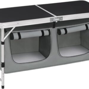 WOLTU Folding Camping Cupboard Kitchen, Height Adjustable Aluminum Camping Table with Storage, Lightweight Picnic Table with Carry Handle for Outdoor Patio BBQ Party, Black + Grey