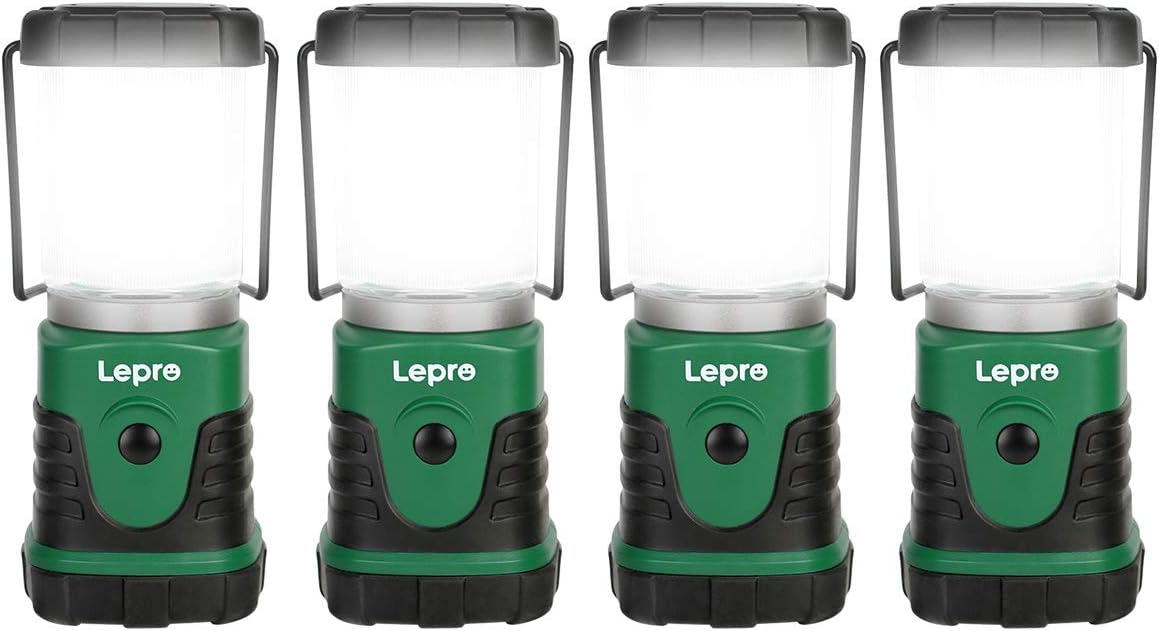 Lepro Camping Lantern, Portable Mini Camping Light, 4 Lighting Modes, Water Resistance IPX4, Suit for Camping, Hiking, Fishing, Emergency, Power Cuts and More, 3 AA Battery Powered, Pack of 4