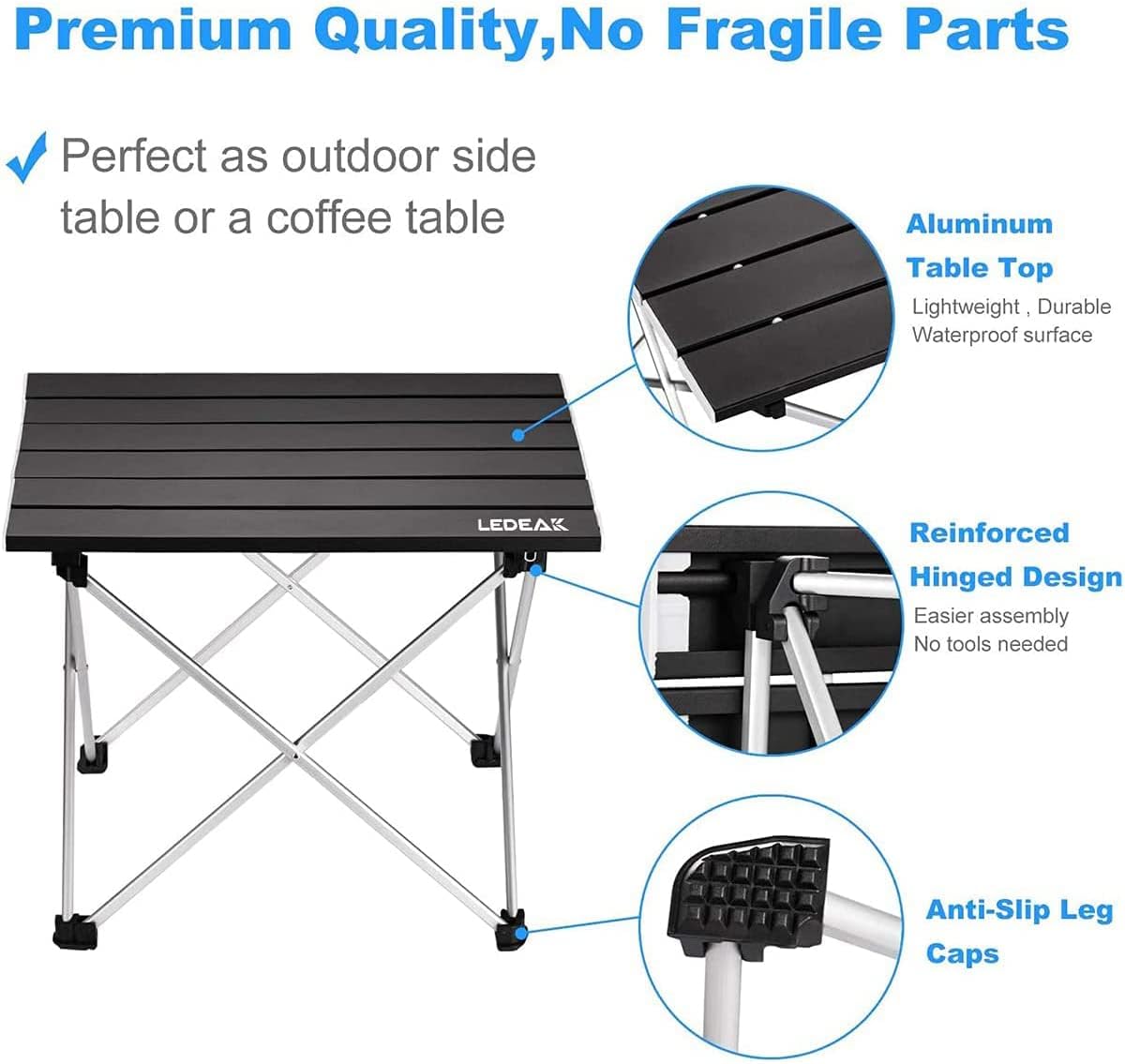 Ledeak Portable Camping Table, Lightweight Folding Table with Aluminum Table Top and Carry Bag, Easy to Carry, Perfect for Outdoor, Picnic, Cooking, Beach, Hiking, Fishing - Image 5
