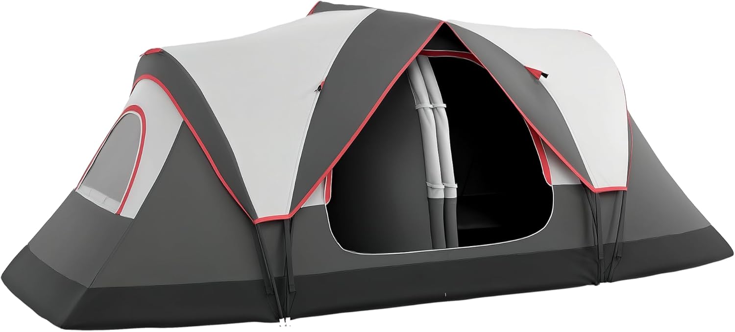 Outsunny 2 Bedroom Camping Tent for 6-8 Man, Large Family Tent with 2000mm Waterproof Rainfly and Screen Panels, Portable with Bag, for Fishing Hiking Festival