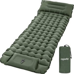 ROPODA Camping Inflatable Mattress, Ultralight Sleeping Mat with Pillow, Built-in Foot Pump, Waterproof Self Inflating Mattress with Carry Bag for Hiking, Backpacking, Traveling(Grey)