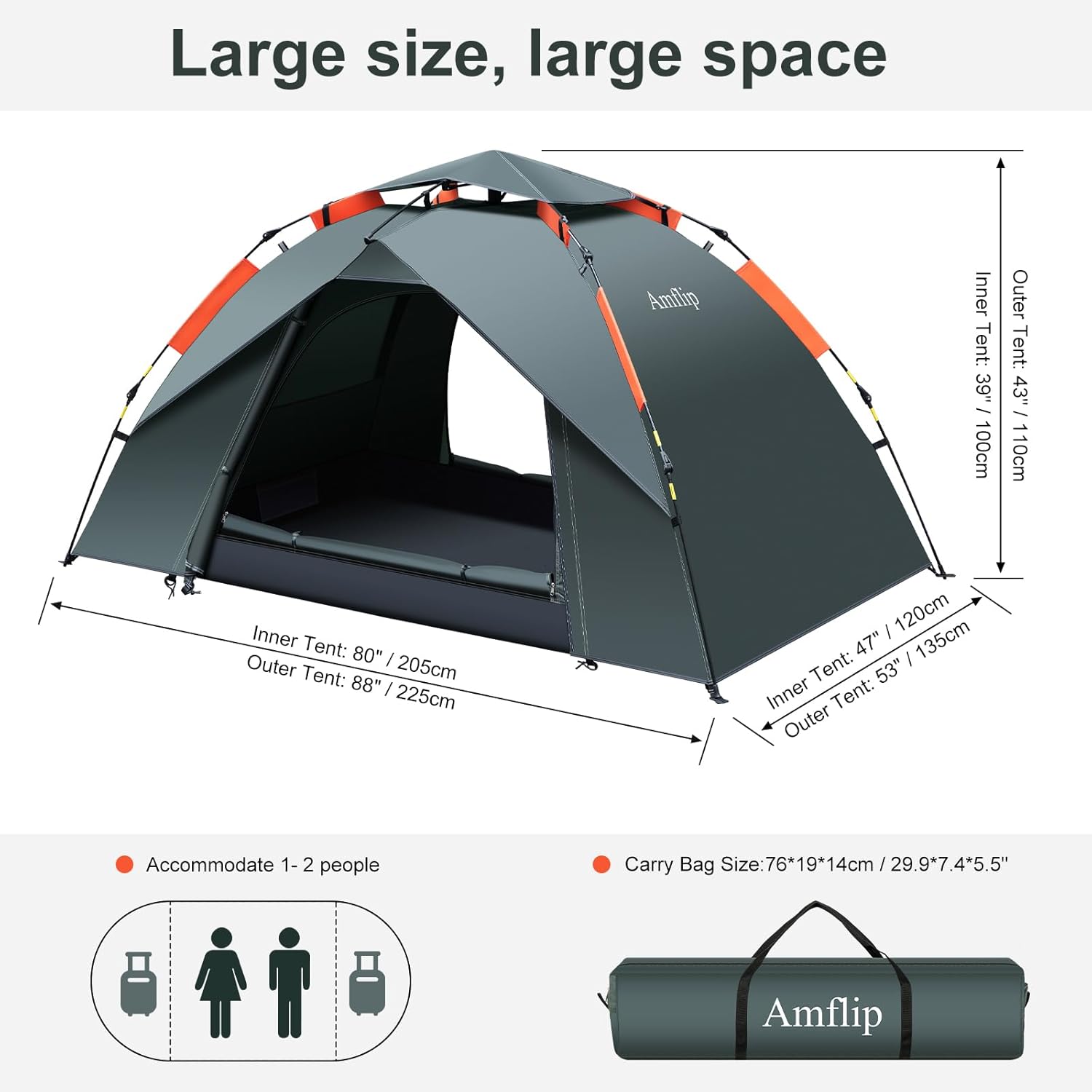 Amflip Camping Tent Automatic 1 Man Person Instant Tent Pop Up Ultralight Dome Tent 4 Seasons Waterproof & Windproof Camping Tent with Removable Outer Tarpaulin, Double Layers - Image 6