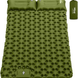 HiiPeak Camping Sleeping Pad, Ultralight Camping Mat with Pillow Built-in Foot Pump Inflatable Sleeping Pads Compact for Backpacking Hiking Traveling Tent (Double Green)
