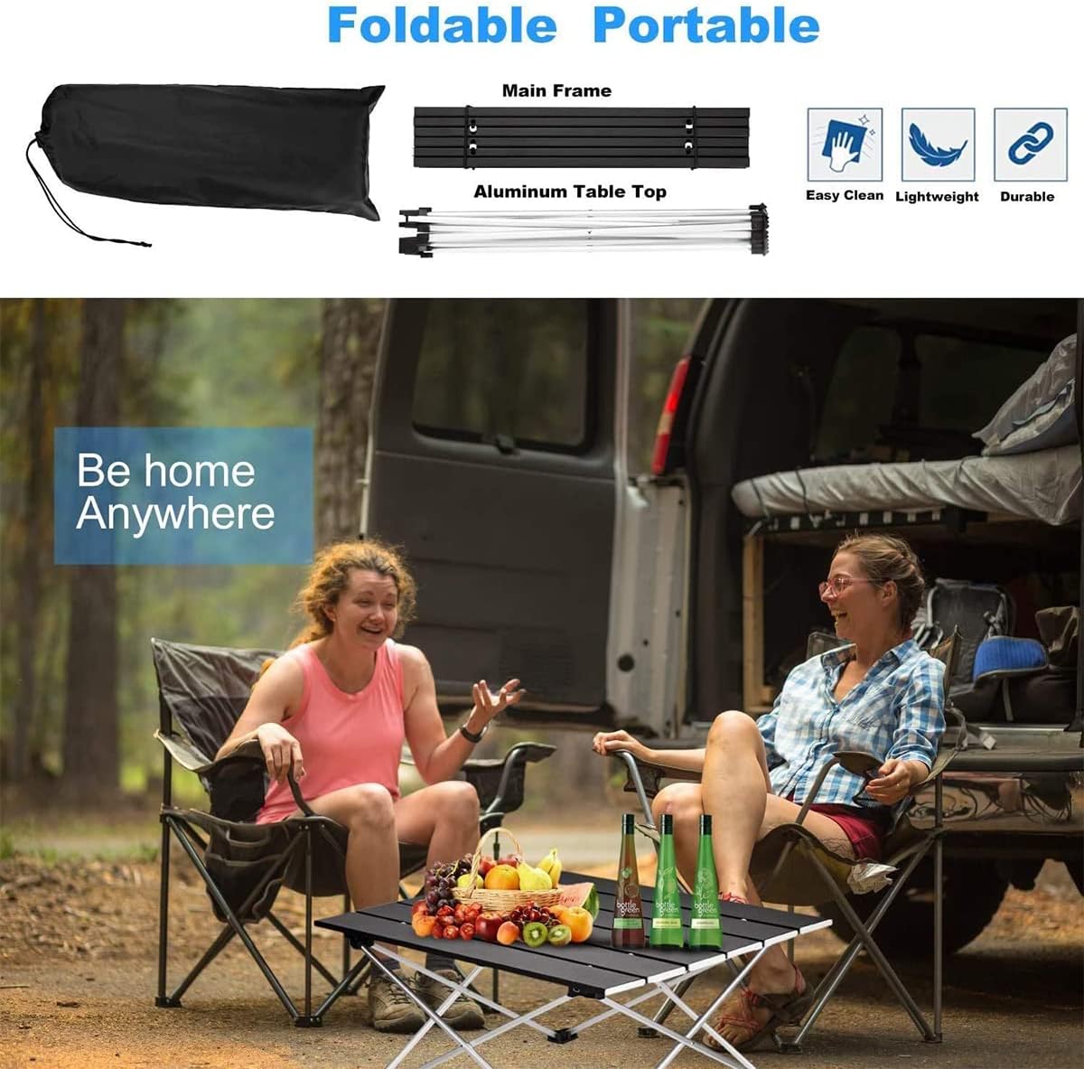 Ledeak Portable Camping Table, Lightweight Folding Table with Aluminum Table Top and Carry Bag, Easy to Carry, Perfect for Outdoor, Picnic, Cooking, Beach, Hiking, Fishing - Image 4