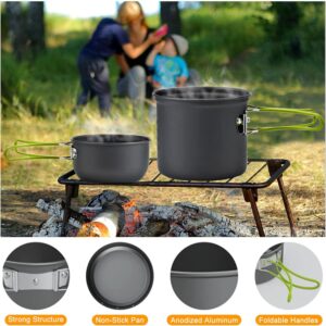 Camping Cookware Mess Kit Backpacking Pot Gear Camping Cooking Pots and Pans Set Camp Kitchen Equipment Accessories Green One Size