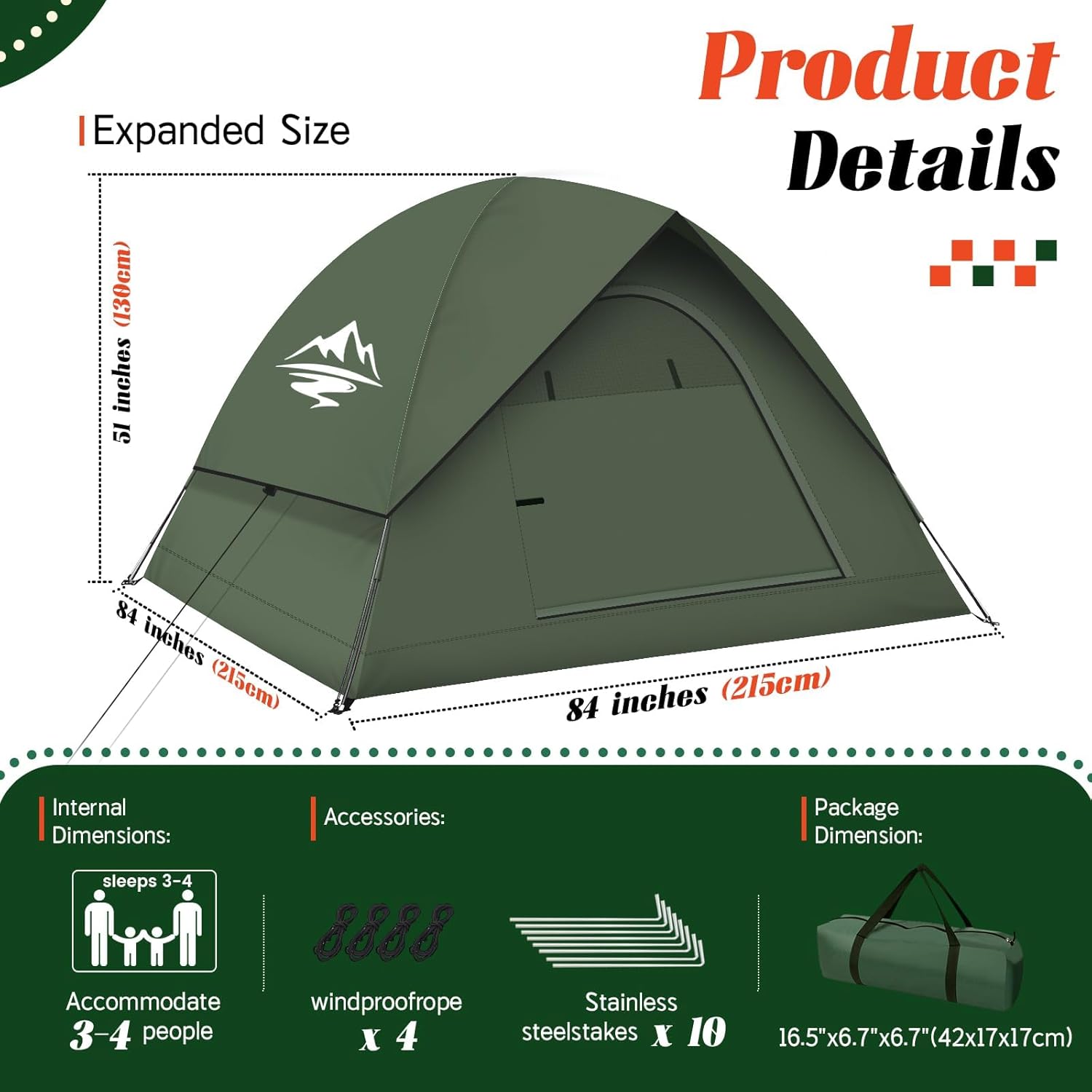 Purebox Camping Tent,2-3 Person Outdoor Tents, Windproof & Waterproof Dome Tent, Easy to Set Up, Suitable for Camping, Garden, Outdoor, Backpacking - Image 8
