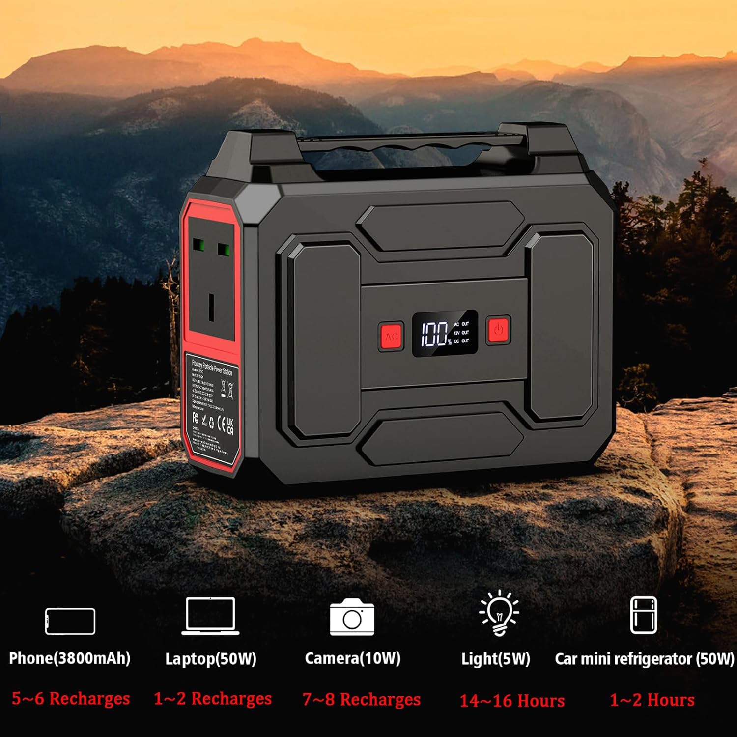 Powkey 99Wh/ 27000mAh Portable Power Station,100W Camping Power Pack,Solar Generator with AC/DC/USB/Type C Outlet for Outdoors Camping Travel Fishing Emergency Power Supply - Image 2