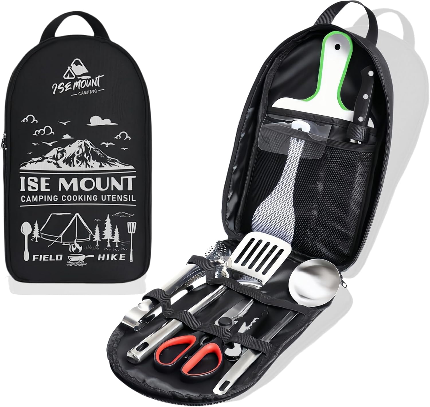 Camping Cooking Utensils Set, Camping Accessories 9Pcs Camping Kitchen Utensils Organizer, Camping Utensils with Multifunctional Cutlery, Storage Bag, Equipment for Camping, Camping Gift for Man