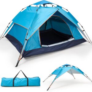 Warmiehomy Pop Up Tent, 3-4 Person Waterproof Camping Tent, Double Layer Automatic Dome Tent with Removable Outer Tarp, Portable Outdoor Backpacking Tents for Family Camping Hiking