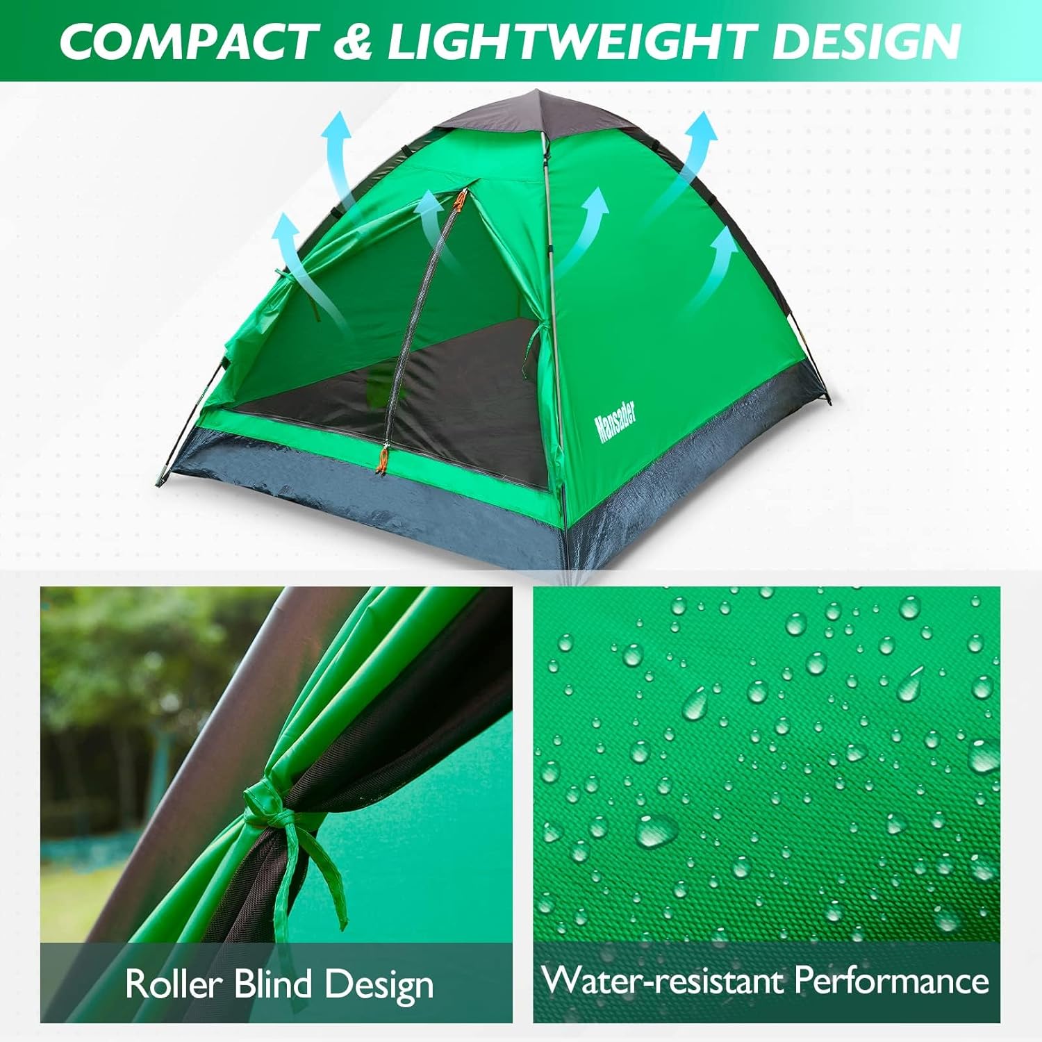 Mansader Camping Dome Tent for 2 Man, Easy Set Up Lightweight Portable Waterproof Outdoor Tent for Camping Hiking Travel - Image 3