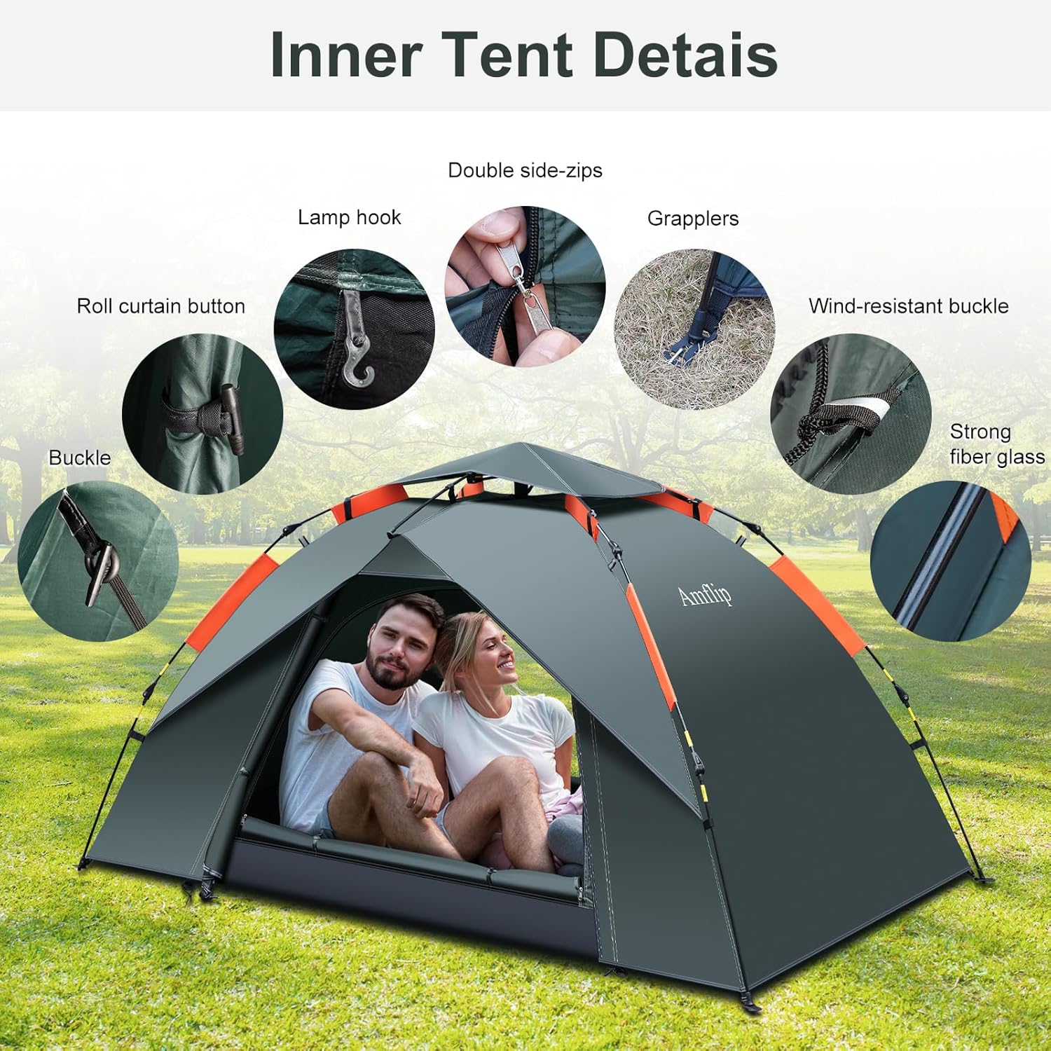 Amflip Camping Tent Automatic 1 Man Person Instant Tent Pop Up Ultralight Dome Tent 4 Seasons Waterproof & Windproof Camping Tent with Removable Outer Tarpaulin, Double Layers - Image 3