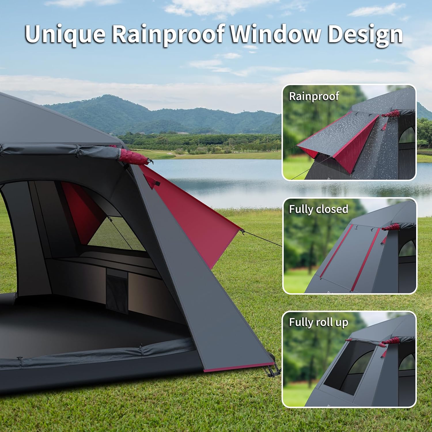 Yafaca Camping Tent, 3 Man Pop Up Tent Extra Large Waterproof Automatic Dome Tent with 2 Rainproof Windows, 2 Layers Family Festival Tent with Removable Outer Layer, Tent for Camping Picnic Garden - Image 3