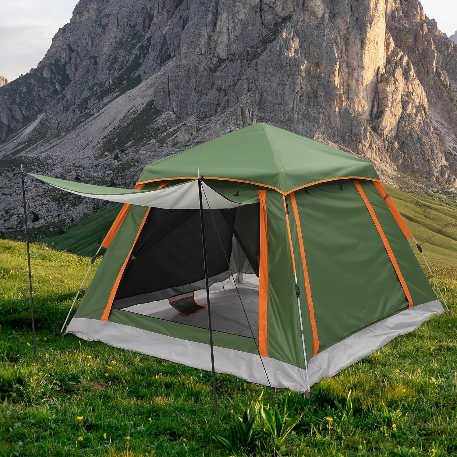 Aptliton Pop Up Tent Automatic, Camping Tent Waterproof Glow-in-the-Dark Pegs, Bug Netting & Convertible Door for Shade/Rain Protection Large 3-4 Person(200x200cm) - Image 8