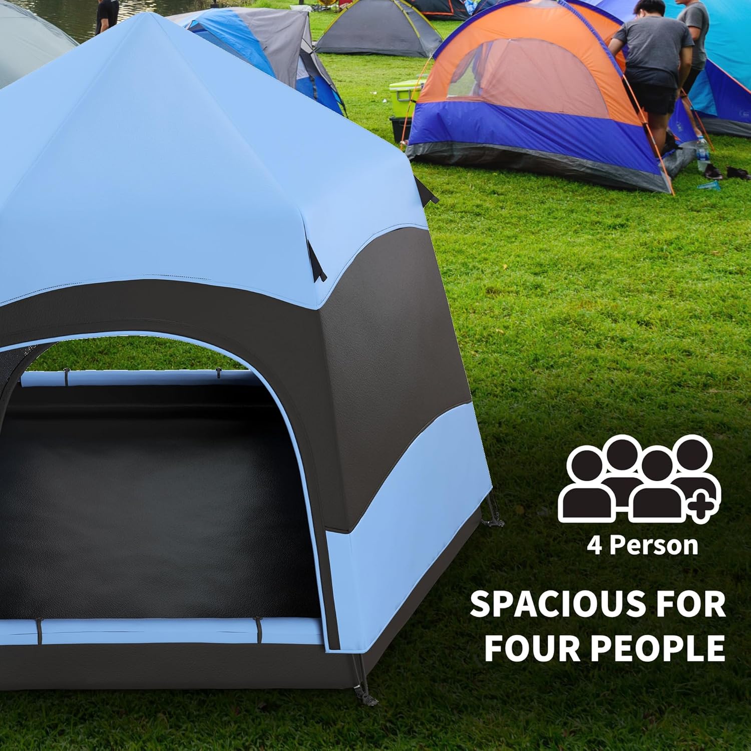 Outsunny Double Layer Instant Pop Up Tent with Rainfly, Hexagon 4 Man Dome Tent, Portable Camping Shelter with Sewn-in Groundsheet and Carry Bag, for Festival Backpacking Road Trips - Image 3