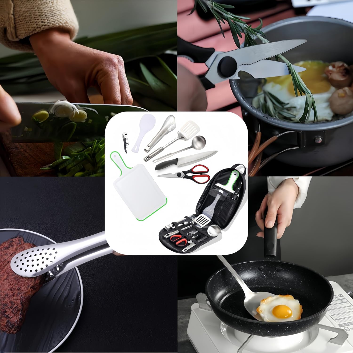 Camping Cooking Utensils Set, Camping Accessories 9Pcs Camping Kitchen Utensils Organizer, Camping Utensils with Multifunctional Cutlery, Storage Bag, Equipment for Camping, Camping Gift for Man - Image 7