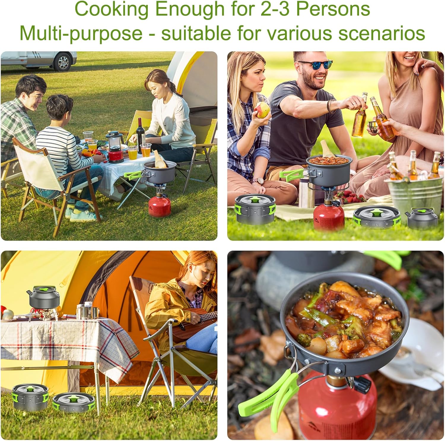 LAMTOR Portable Aluminum Outdoor Cooking Set With Camping Pots, Pans, Kettle and Nylon Storage Bag for 2-3 People to Camp/Hike/Picnic/Travel - Image 7