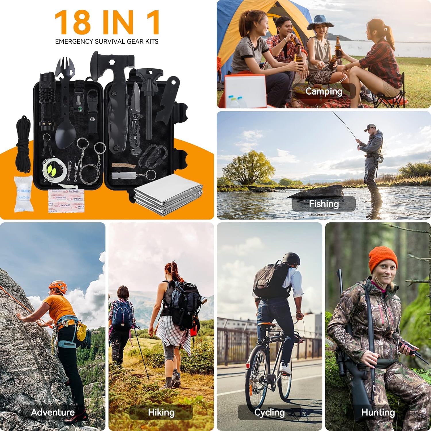 WOWOSS Emergency Survival Kit 18-in-1 Survival Equipment Emergency Tool Outdoor Multi-Tools for Hiking Camping Hunting Cycling Outdoors Adventures - Image 6