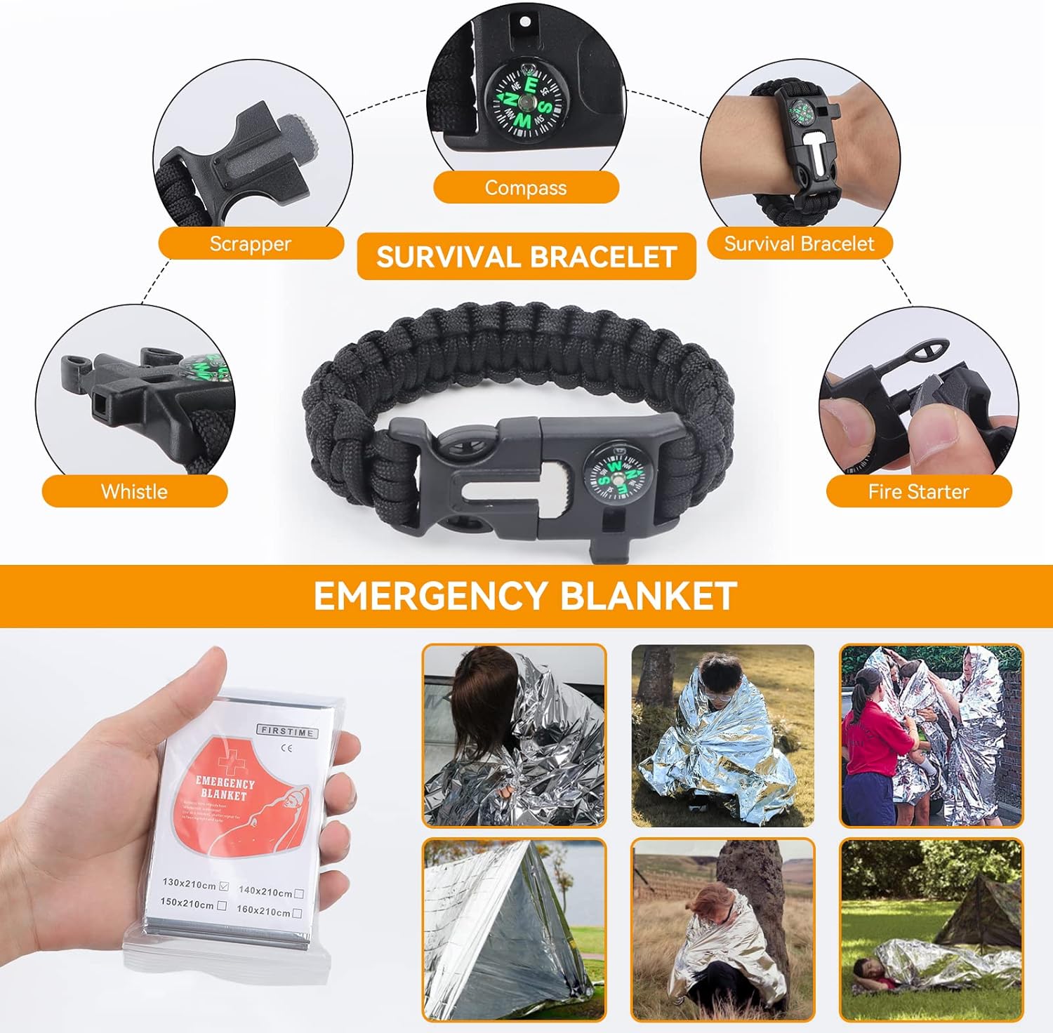 WOWOSS Emergency Survival Kit 18-in-1 Survival Equipment Emergency Tool Outdoor Multi-Tools for Hiking Camping Hunting Cycling Outdoors Adventures - Image 5