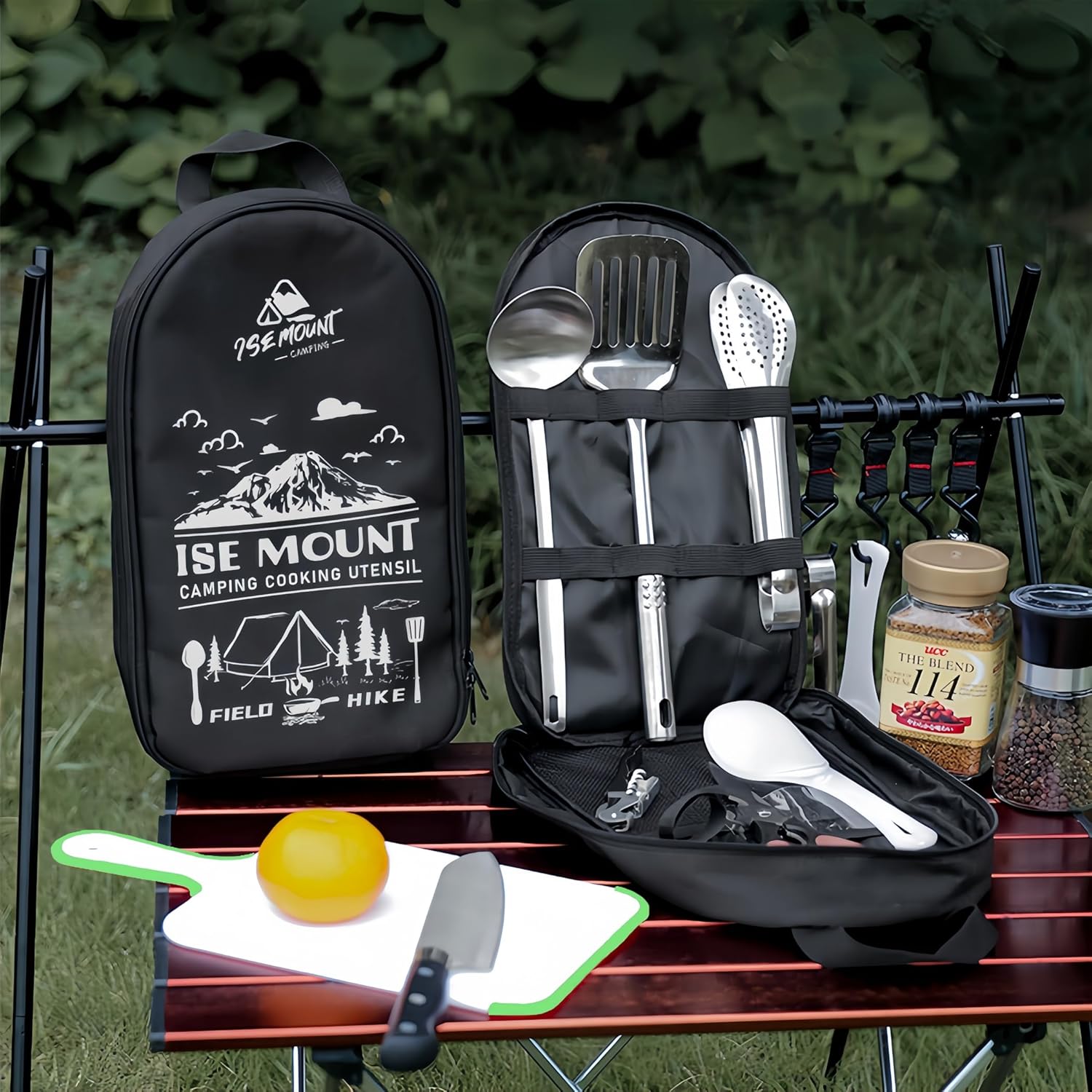 Camping Cooking Utensils Set, Camping Accessories 9Pcs Camping Kitchen Utensils Organizer, Camping Utensils with Multifunctional Cutlery, Storage Bag, Equipment for Camping, Camping Gift for Man - Image 4