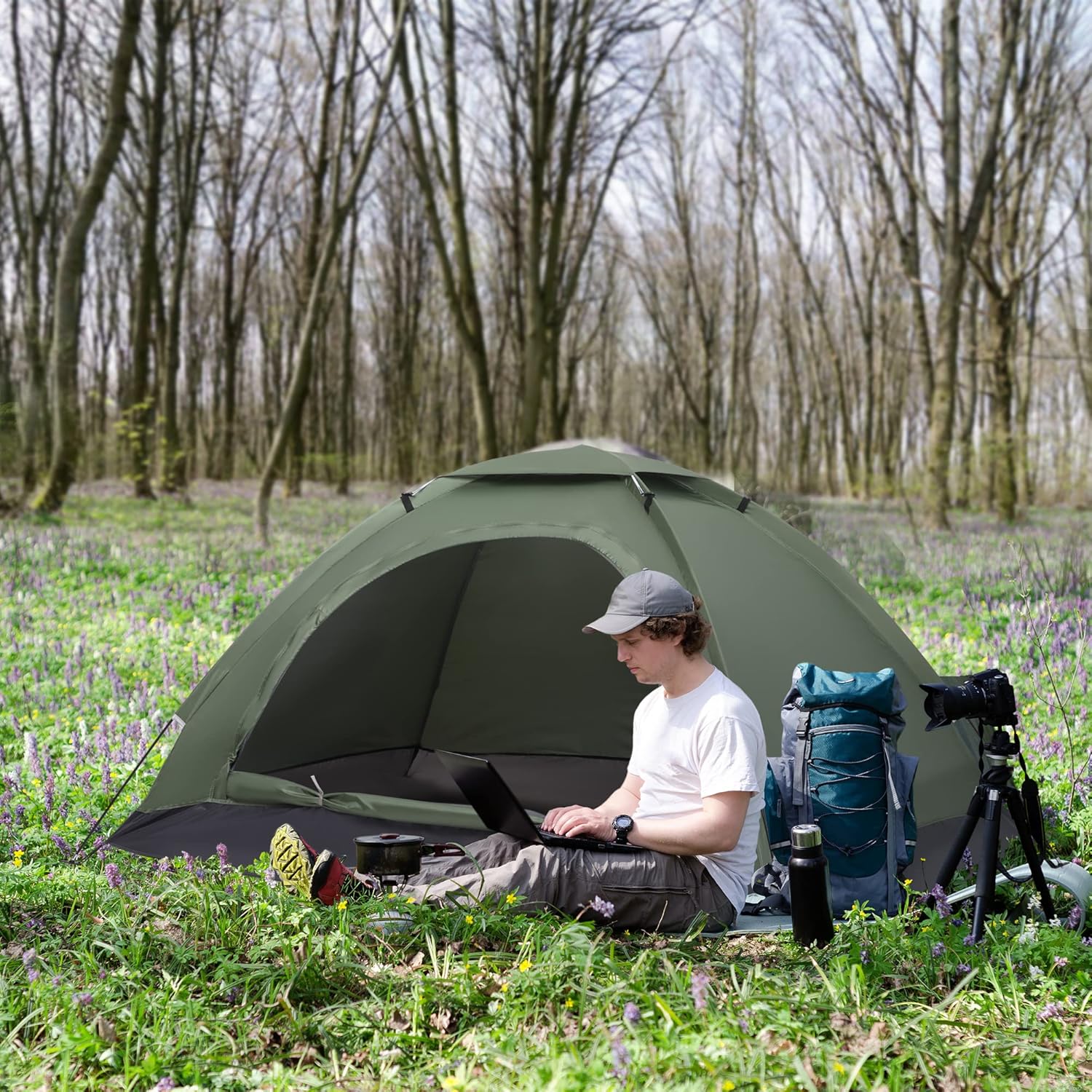 Outsunny 2 Person Camping Tent, Dome Tent with Zipped Doors, Storage Pocket, Portable Handy Bag - Image 2