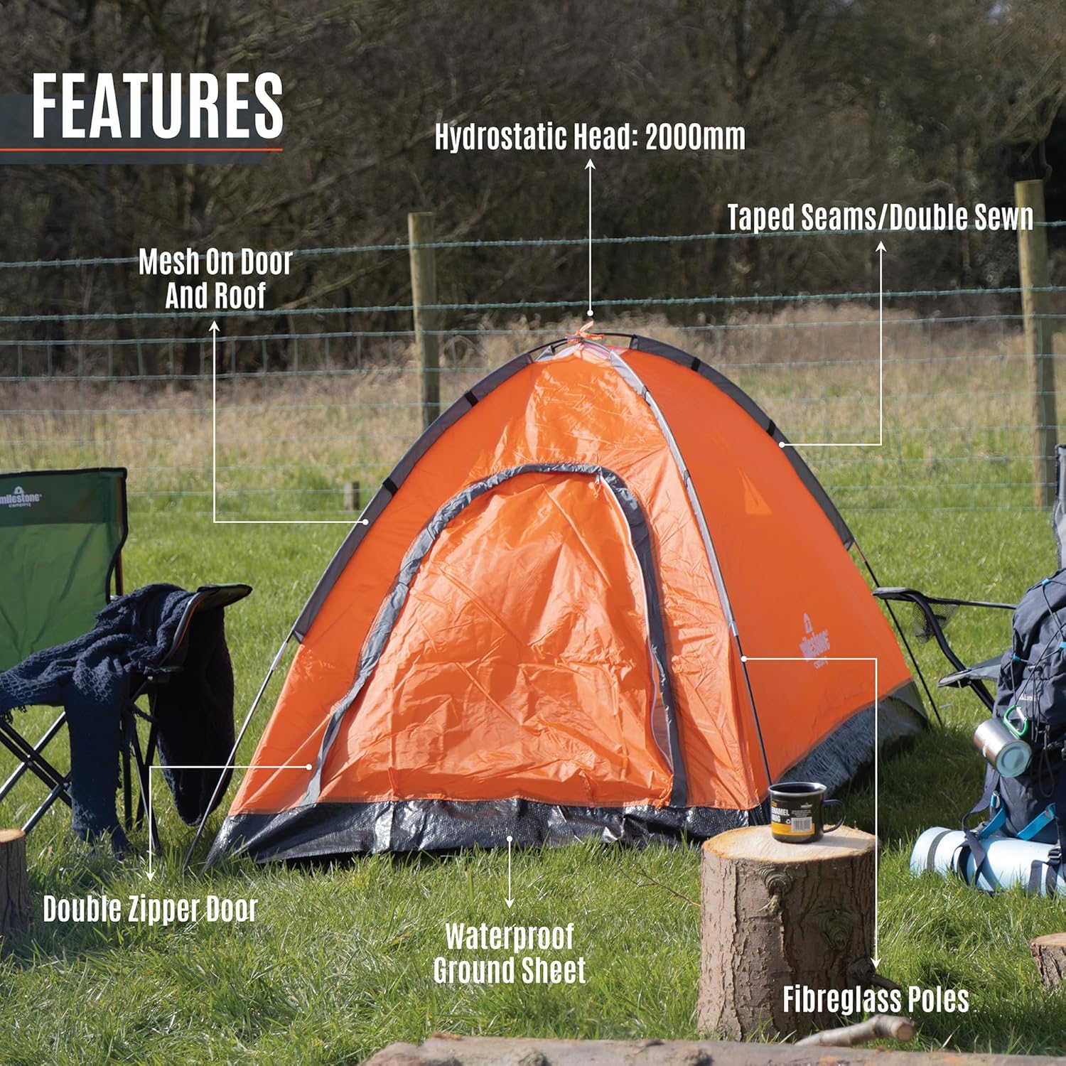 Milestone Camping Dome Tent/Sleeps Water Resistant/Portable - Image 5