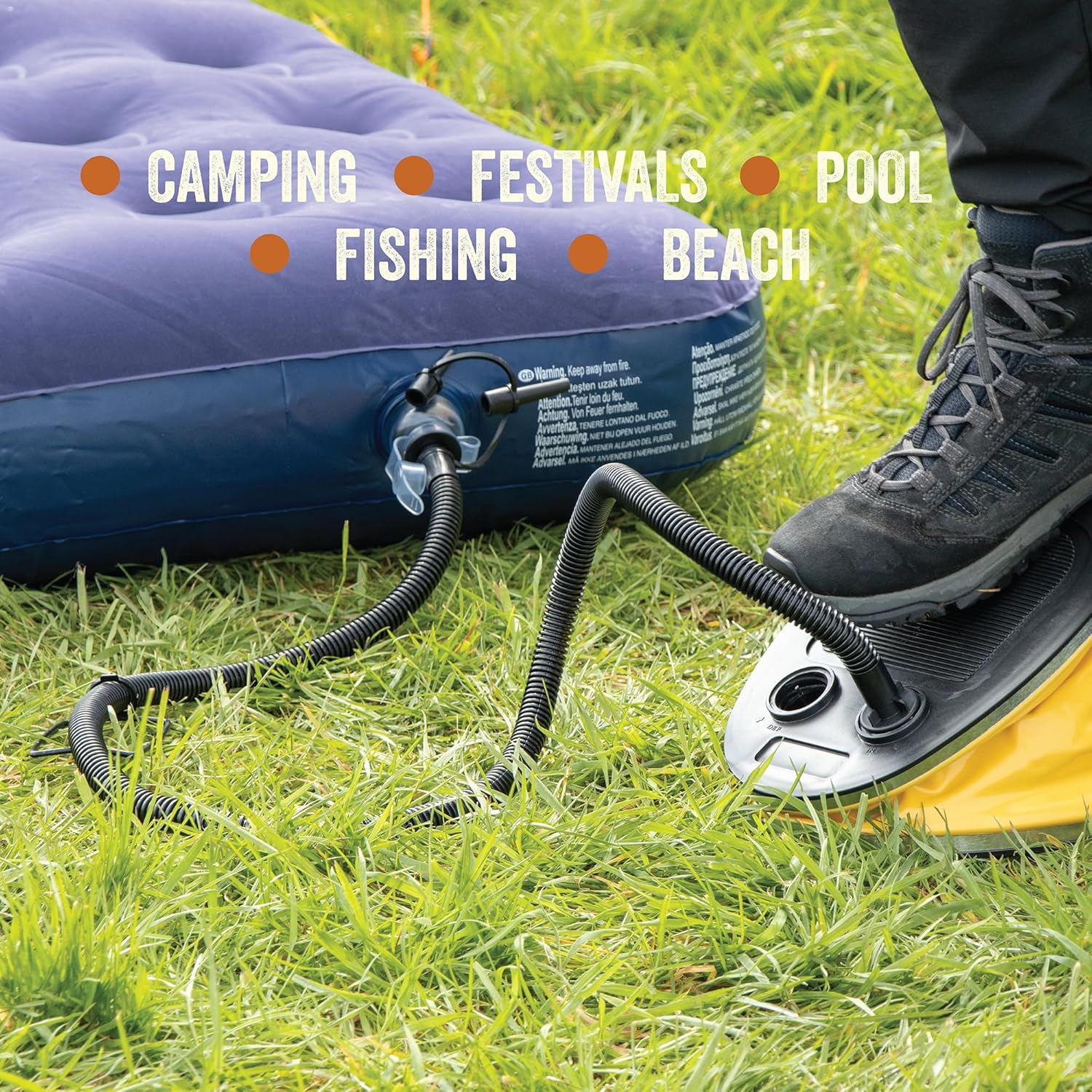 Milestone Camping 5-Litre Foot Operated Air Pump/Suitable For All Inflatables/Includes 2 Nozzles/Lightweight & Portable / 26.5cm x 18.5cm - Image 6